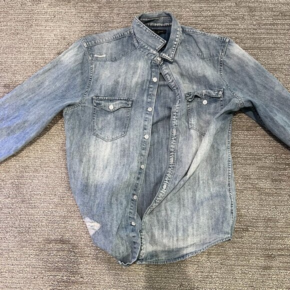 Treasure & Bond Other - Treasure & Bond Distressed Denim Shirt - Light Wash, Western Style, Men's Size